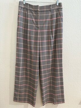 LOFT The Peyton Trouser Women’s Plaid Wide Leg Cropped Pants Pink Beige Black